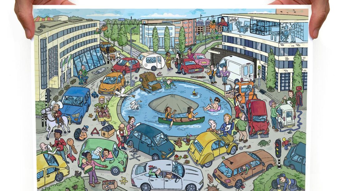 Zoekplaat Chaos op de rontonde